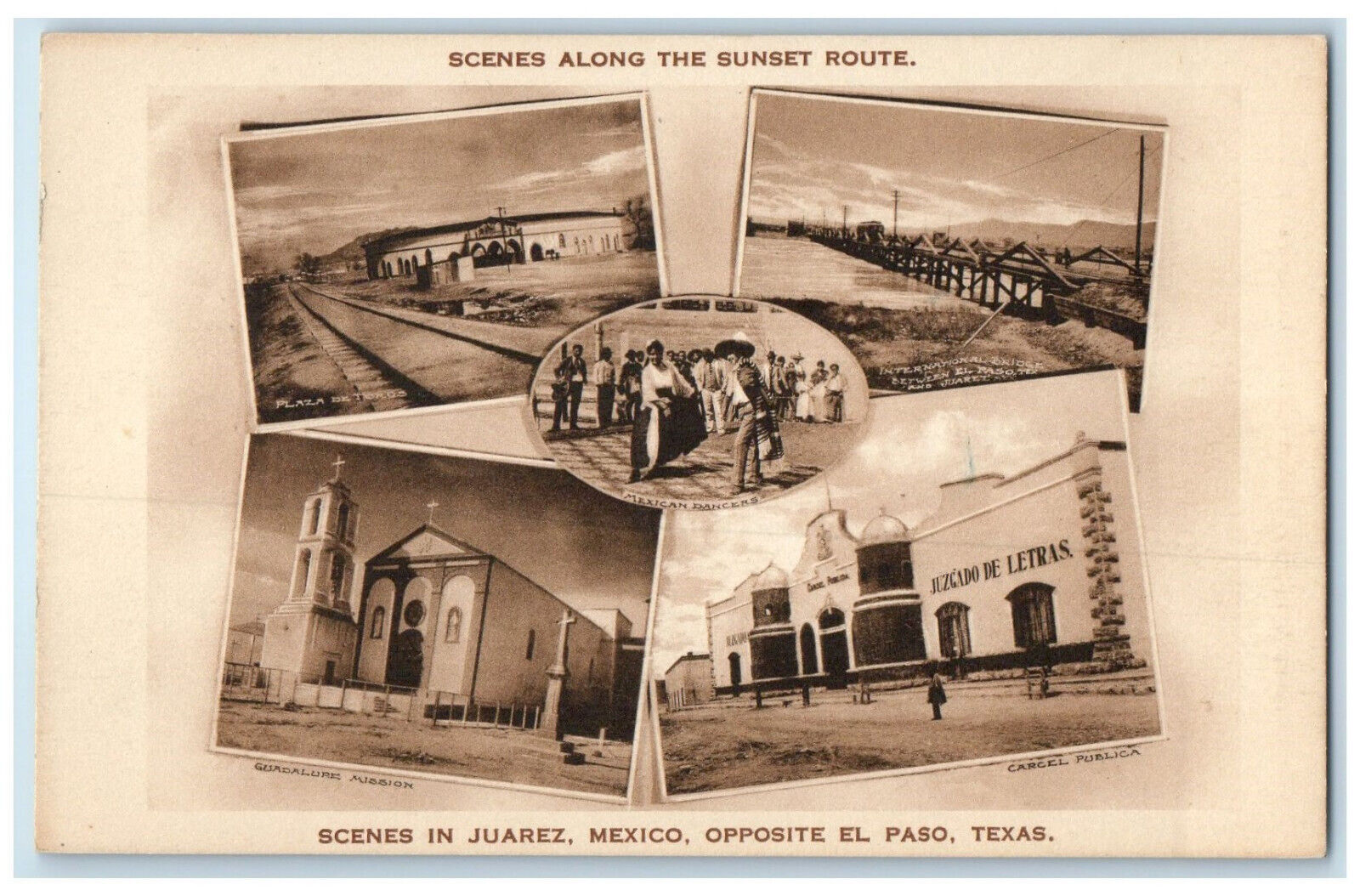 c1910 Scenes in Juarez Mexico Scenes Along Sunset Route Multiview Postcard