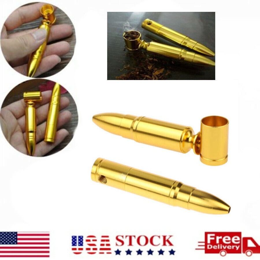 3.25 inch Bullet Style Mini Smoking Metal Pipe Gold Portable Pipe USA