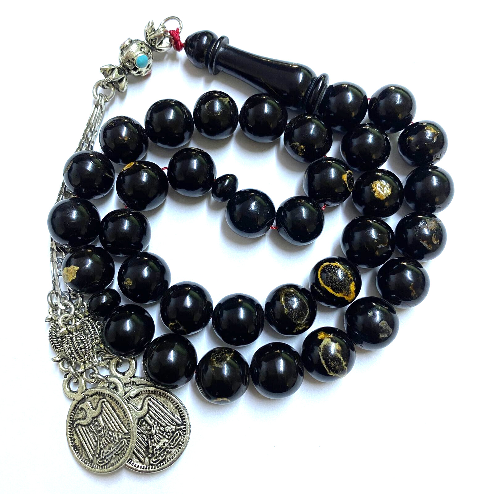 vintage Black Yusr red sea islamic yemen 33 Prayer beads coral يسر مكاوي
