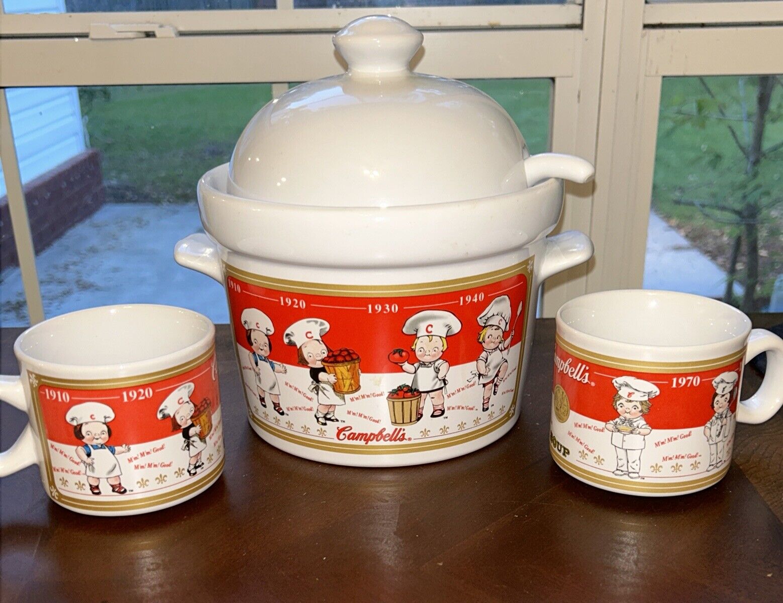 Vintage Campbell's Soup Set 2001 Bowl Pot w/ Lid & Ladle Tureen, 2 Mugs