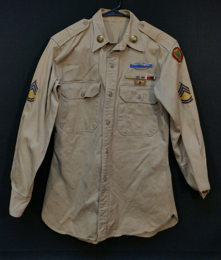 Korean War US Army T/Sgt 24th Infantry Division Khaki Shirt Ribbons CIB - KPUC
