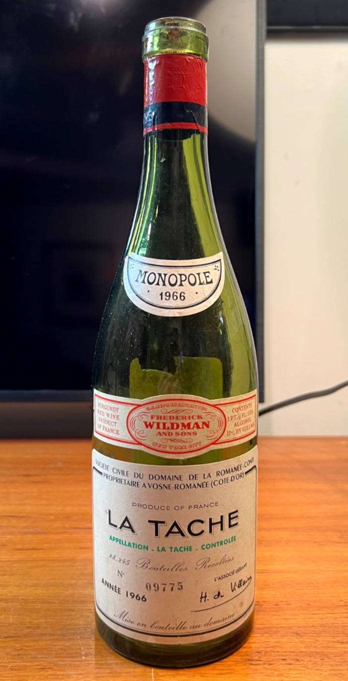 Authentic Vintage 1966 La Tache Domaine de la Romanee Conti Empty 750ML Bottle