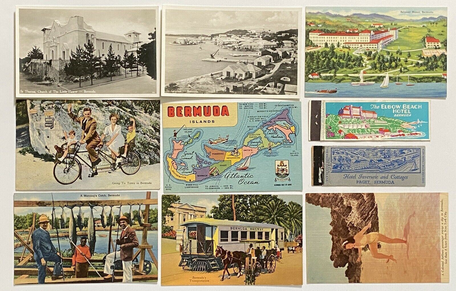 BERMUDA - 8 Postcards, 2 Matchcovers 1930\'s-1940\'s - Excellent Group