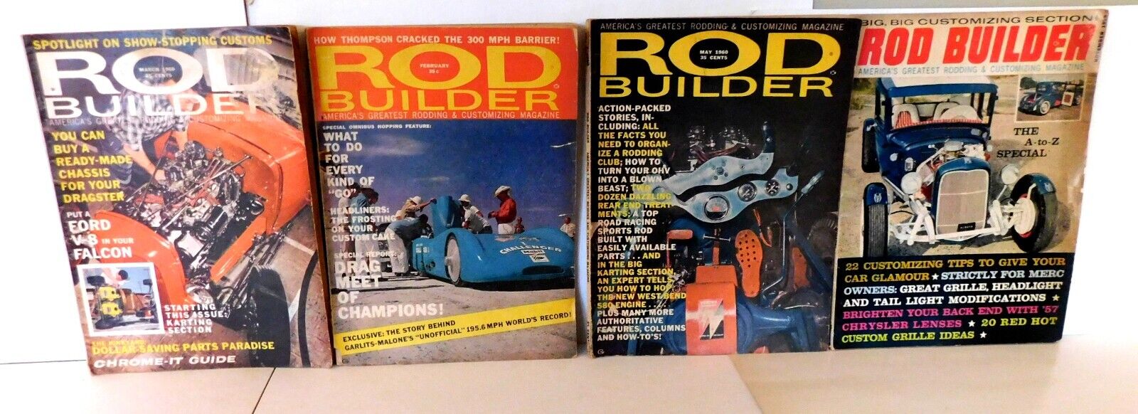 Four 1959 1960 Rod Builder Magazines in Good Used Condition