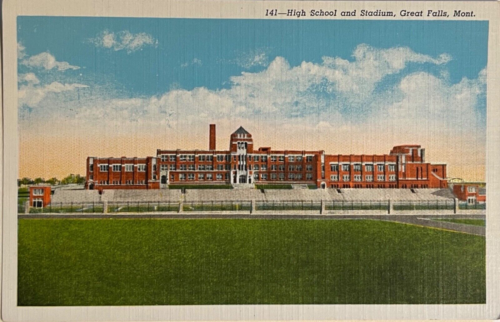 Great Falls Montana High School Stadium Postcard c1930