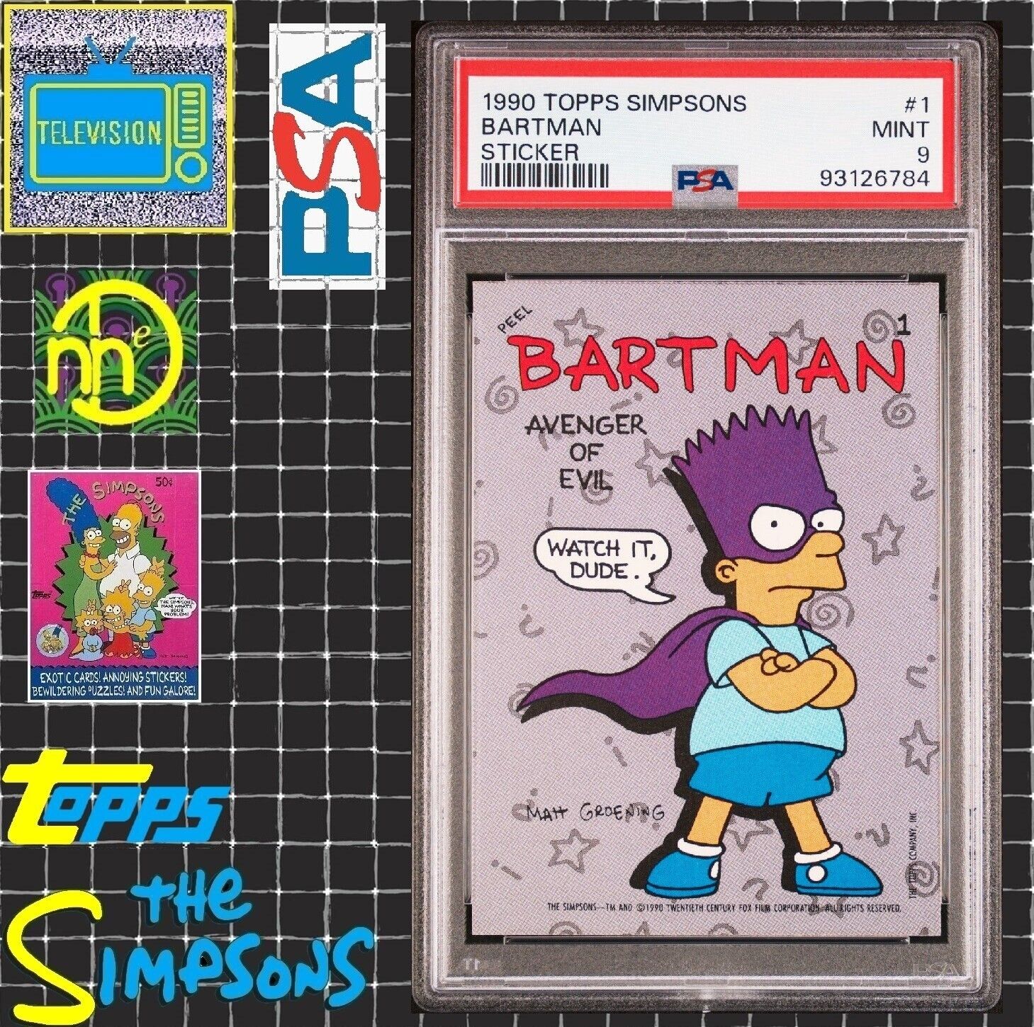 1990 Topps Simpsons Sticker - #1 Bartman / Bart Simpson - PSA 9 MINT