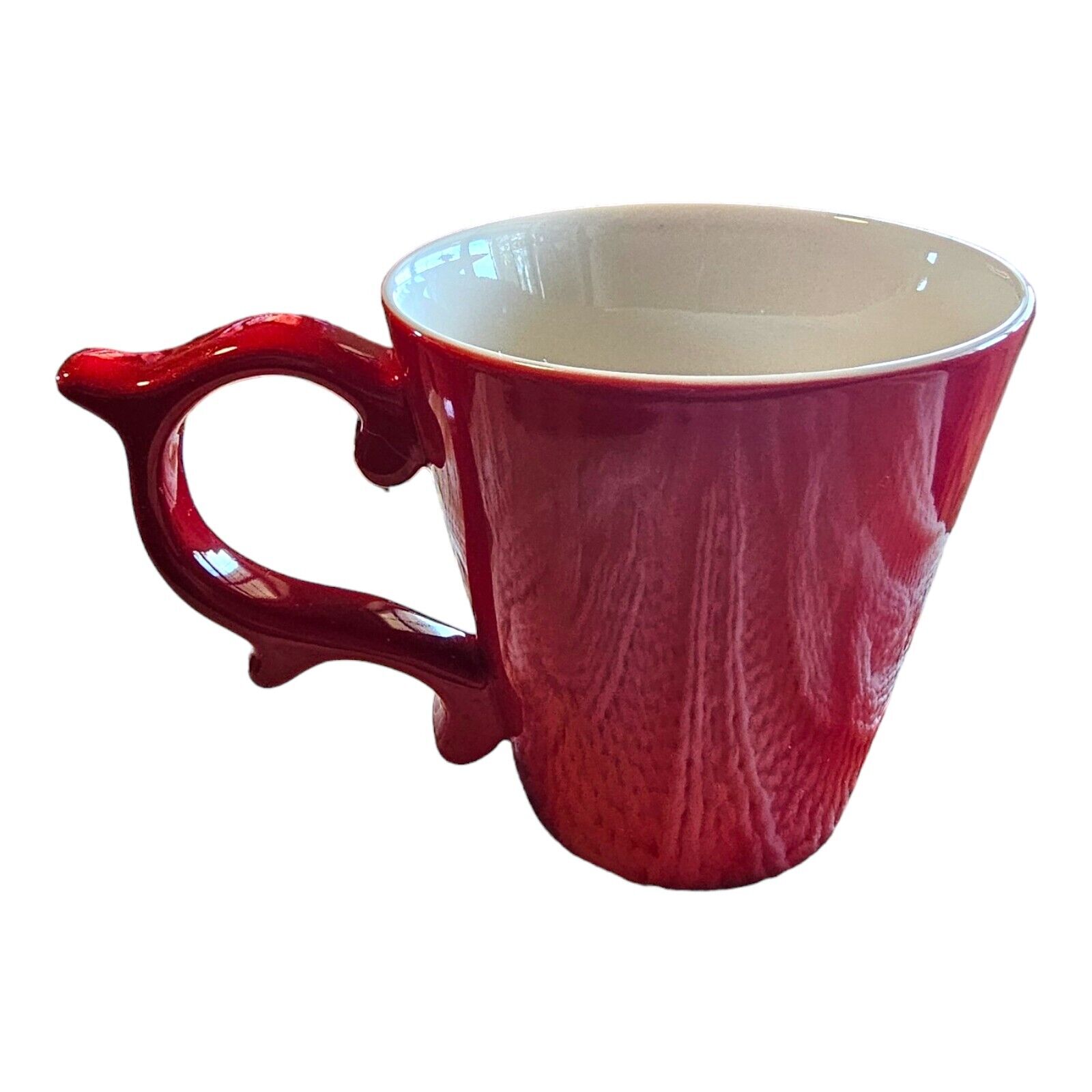 Starbucks Teavana Tazo Glossy Red Scroll Mug Rococo Curly Handle 12 oz