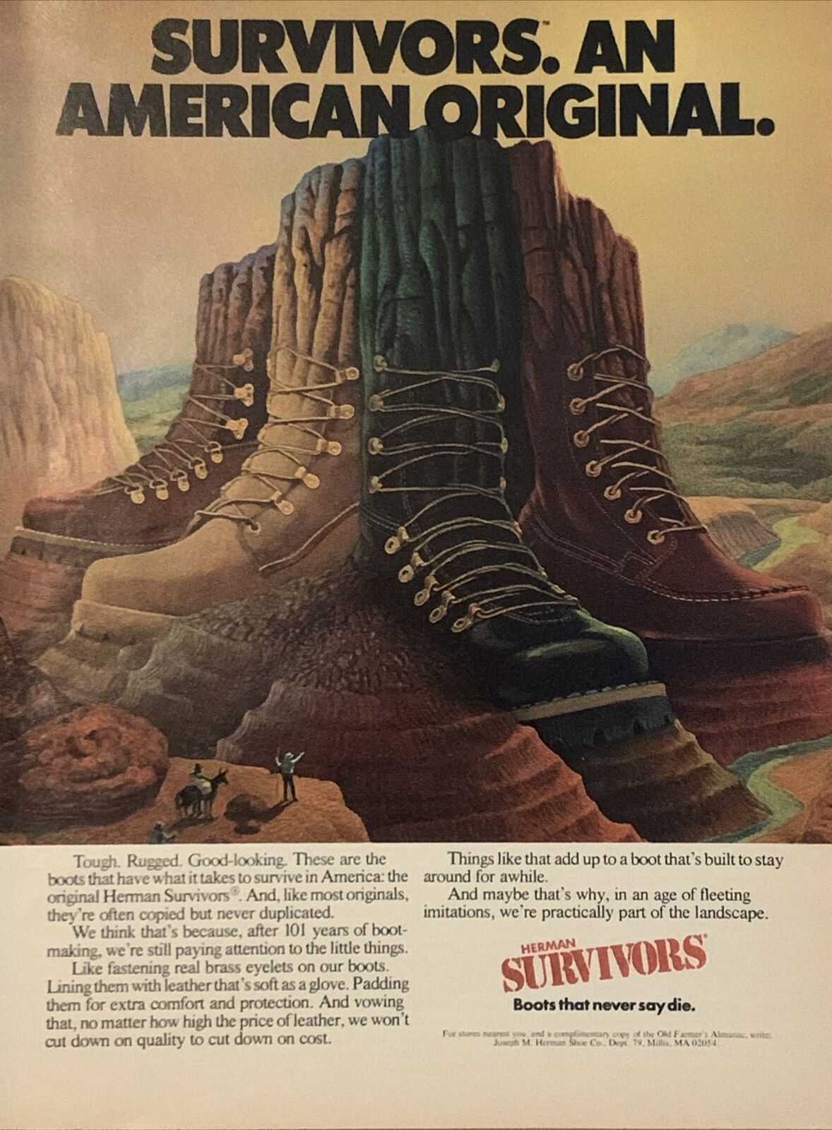 1979 Herman Survivors VTG 70s PRINT AD Boots Say Never Die - American Original
