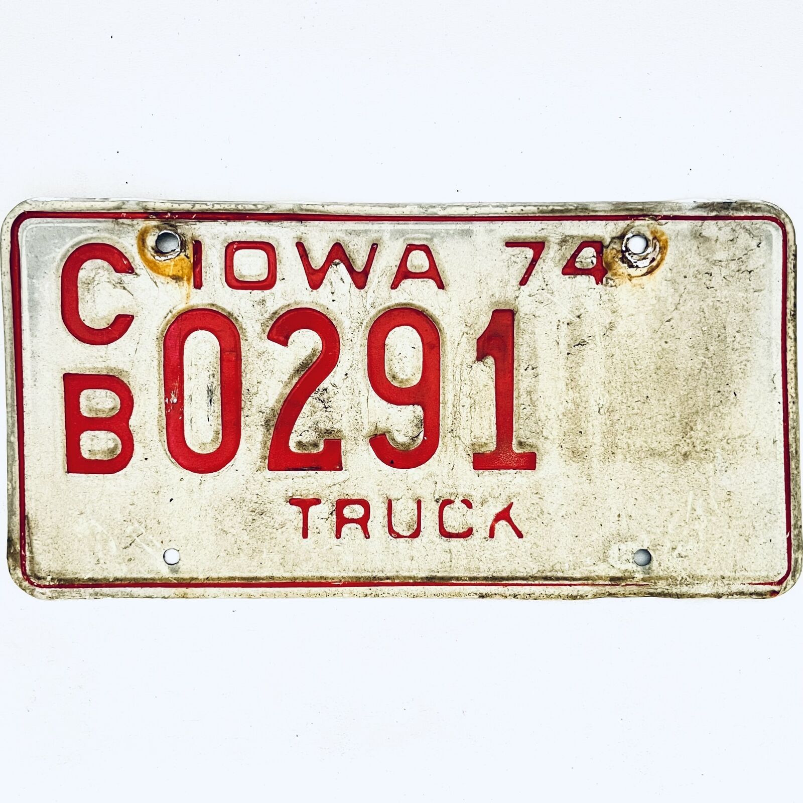 1974 United States Iowa Base Truck License Plate CB 0291