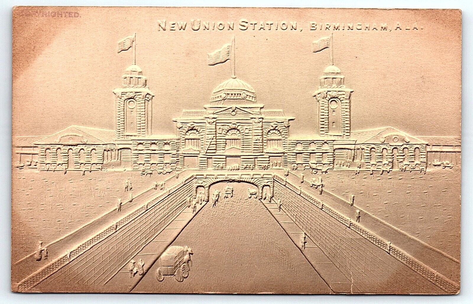 1907 New Union Station Birmingham AL Embossed Airbrushed Postcard Wylam Postmark