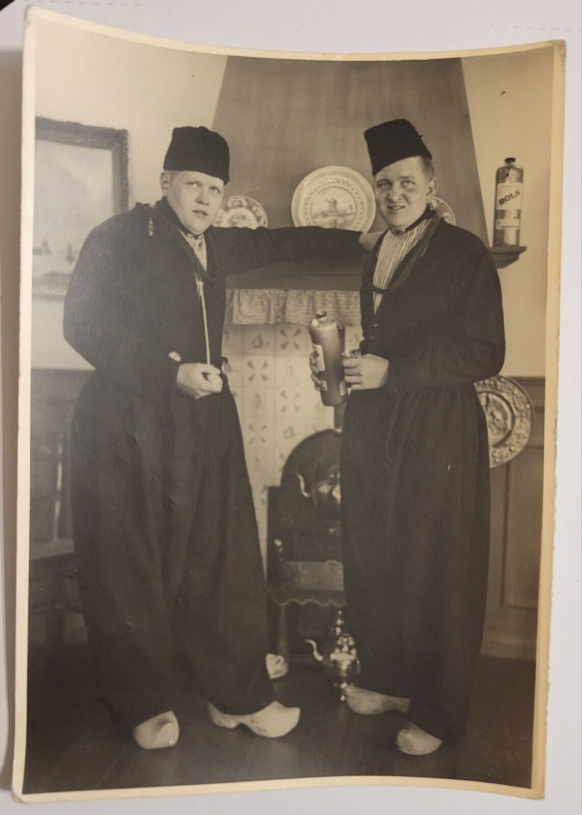 Vintage Large Photograph Two Dutchman in Traditional Dress Volendam