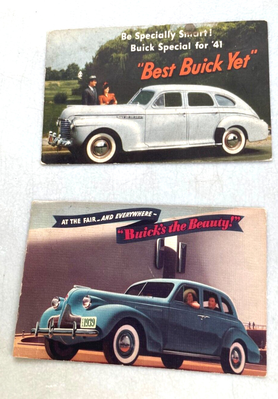 Two Buick Advertising Postcards 1939 & 1941 General Motors Pinellas Park Florida