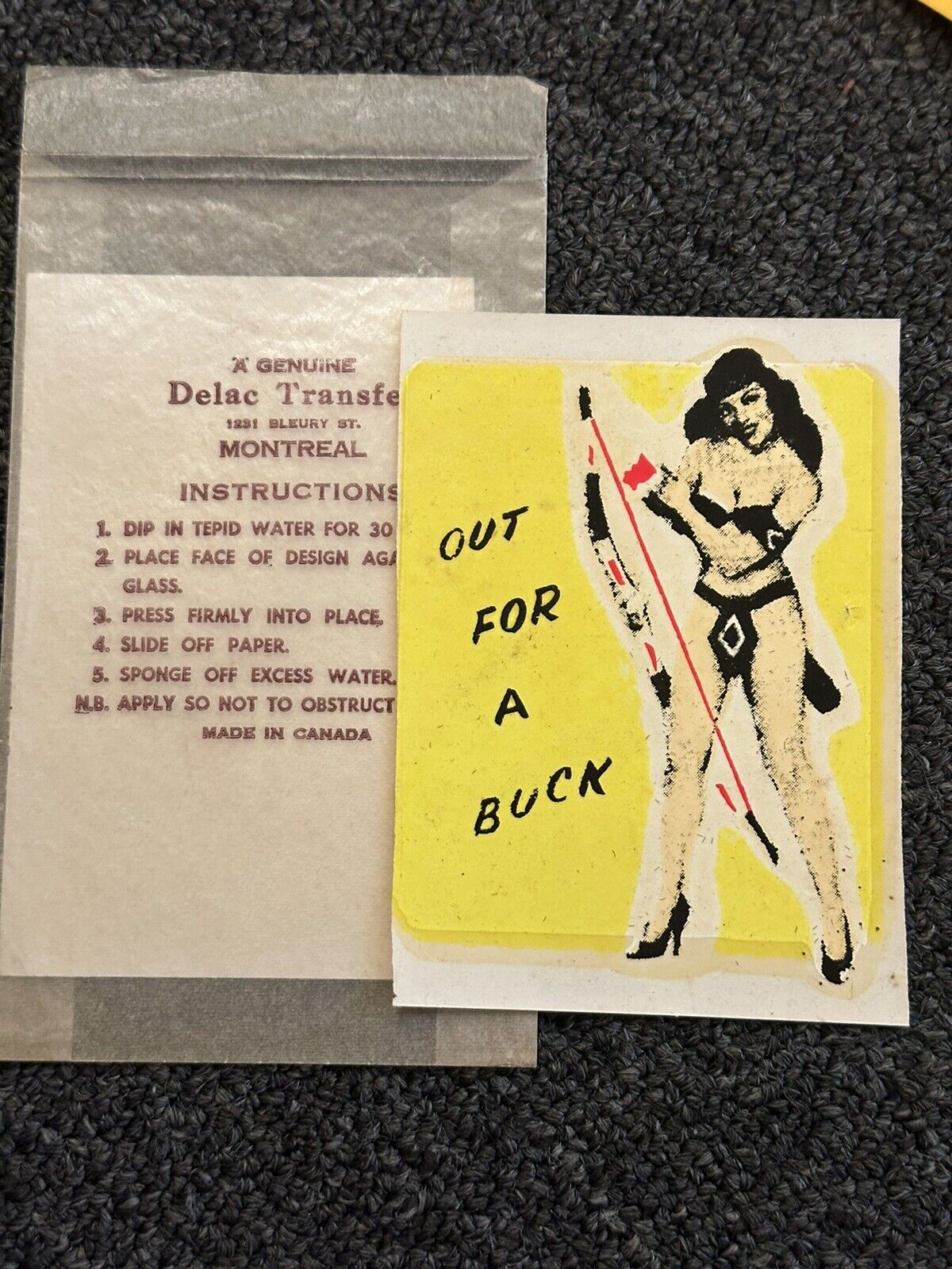 Rare vintage BETTIE PAGE sticker transfer Delac Montreal unused pin-up 