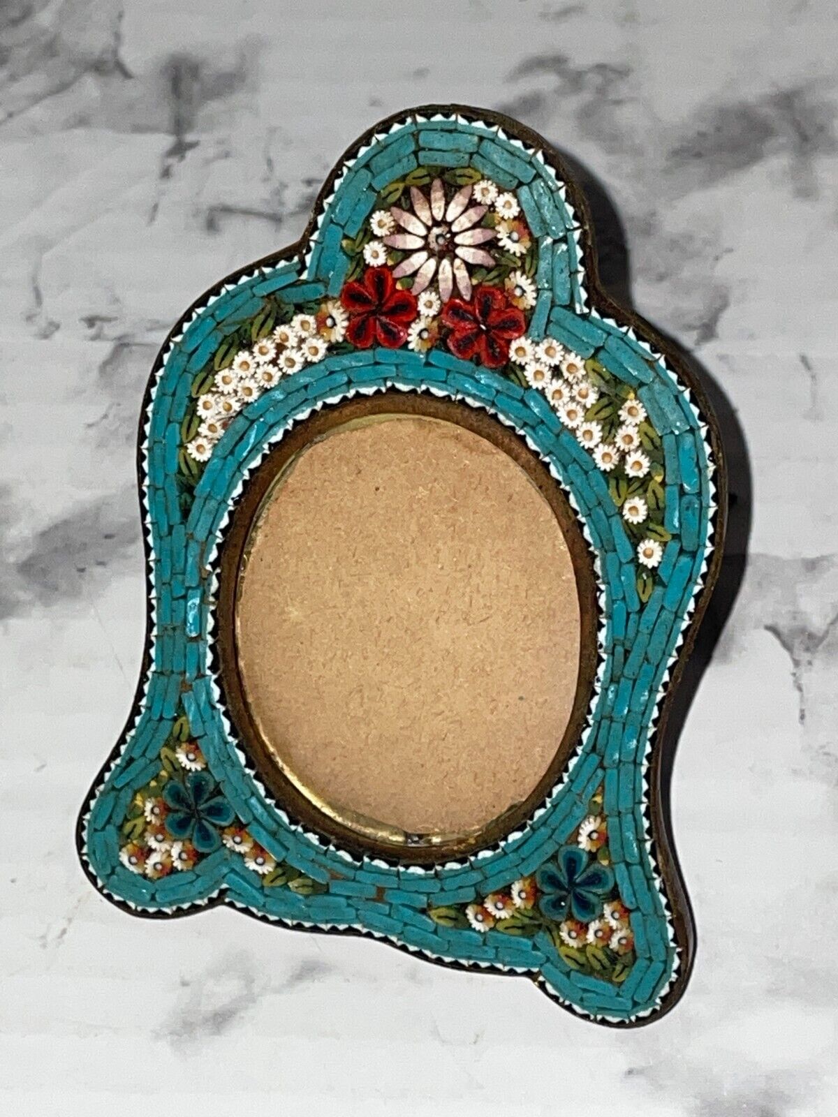 Antique Italy Micro Mosaic Easel Mini Picture Photo Frame 3.5