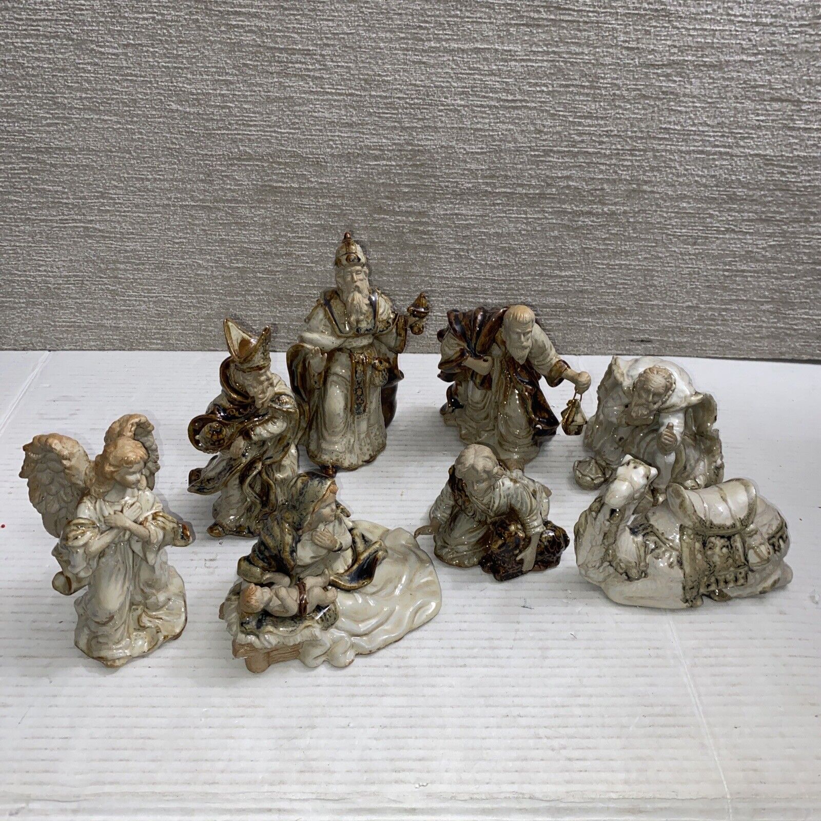Ceramic Glazed Nativity Bible Figurines Holiday Set of 8 Item #21535 4”-7” RARE