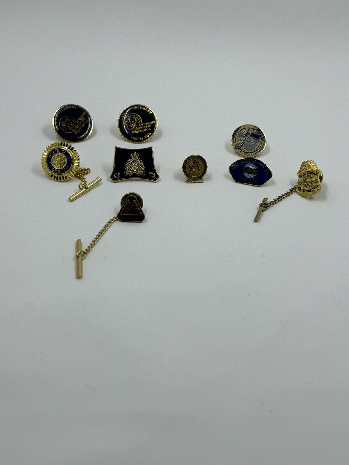 Vintage Oregon/RCMP Law Enforcement Lapel Pins/Tie Clips Lot Of (9), 10k, & GF