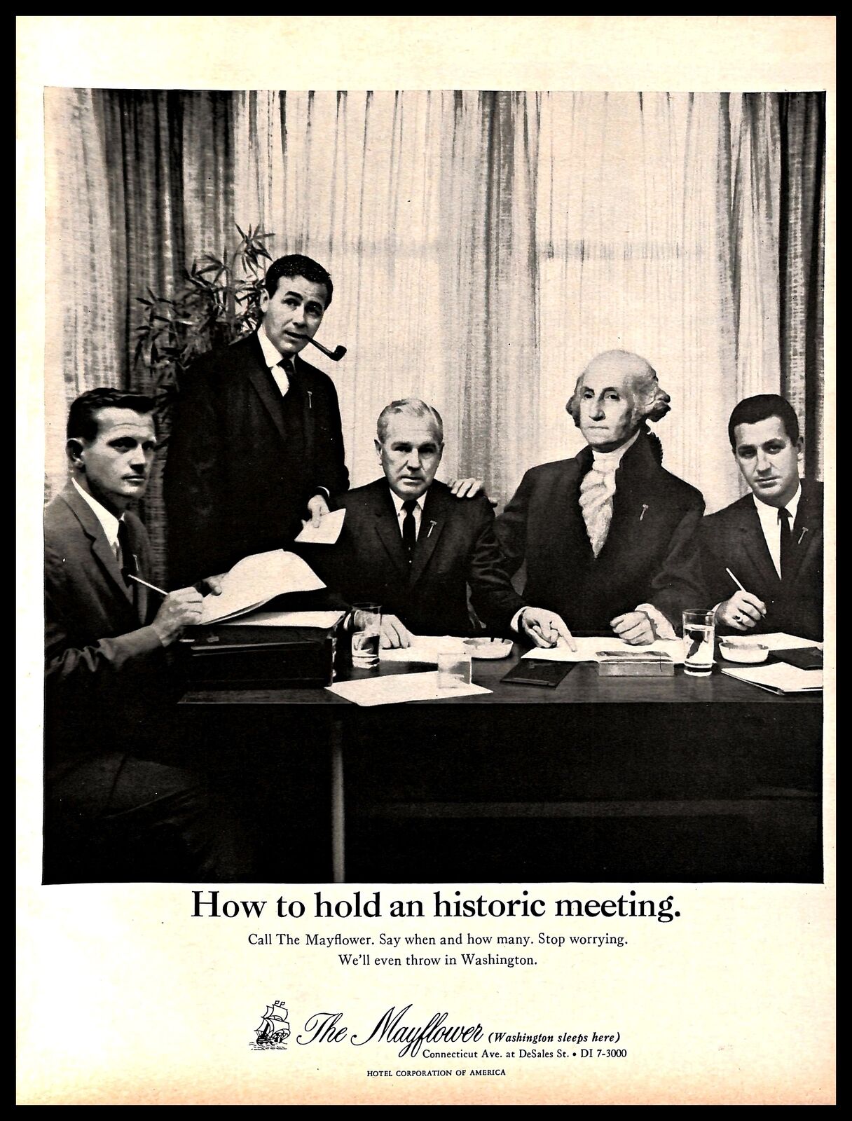 1966 Mayflower Hotel Vintage PRINT AD DC Washington Business Meeting B&W 1960s 