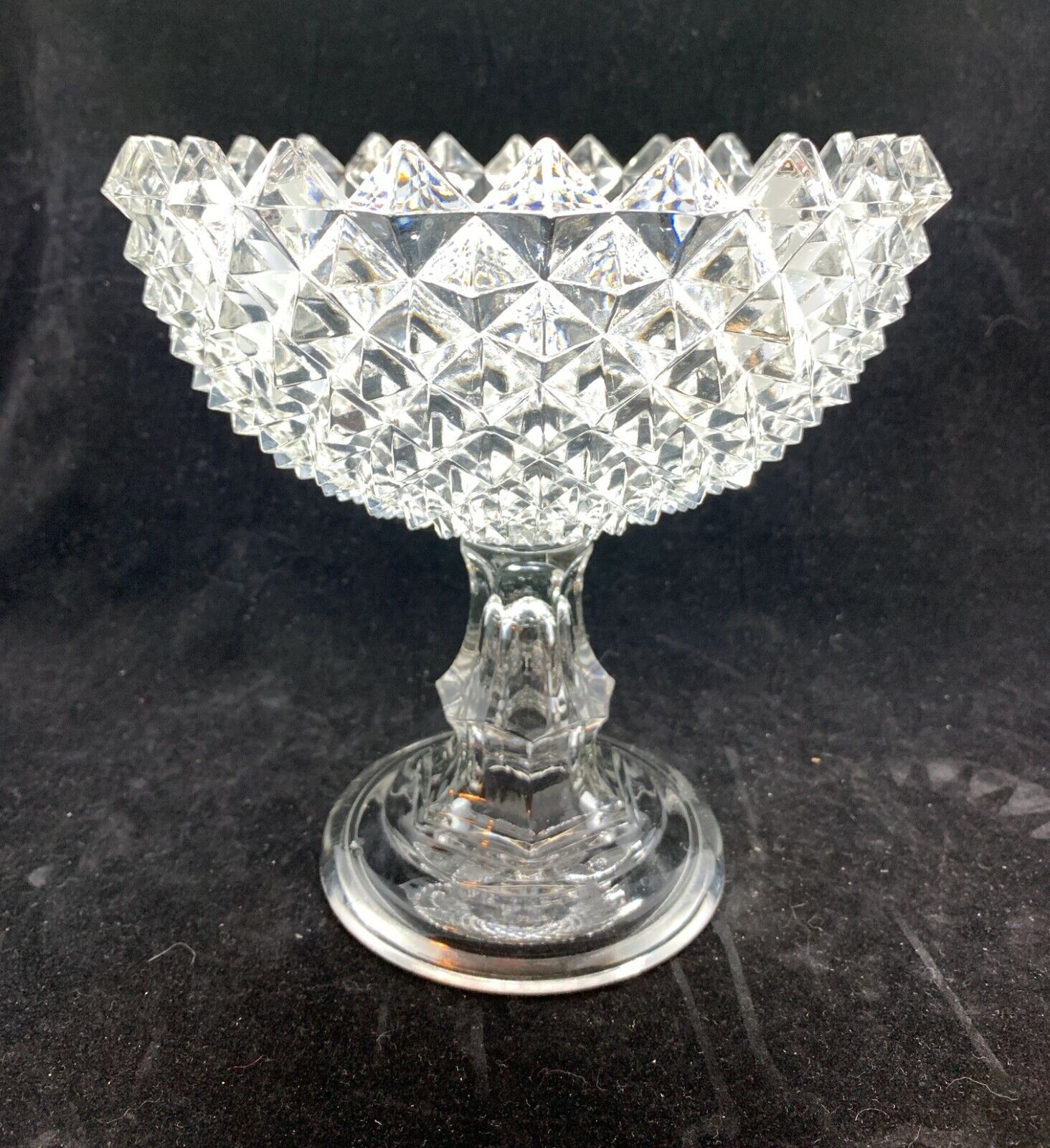 Antique Giant Sawtooth Footed Compote clear Flint glass hollow stem 7.5\