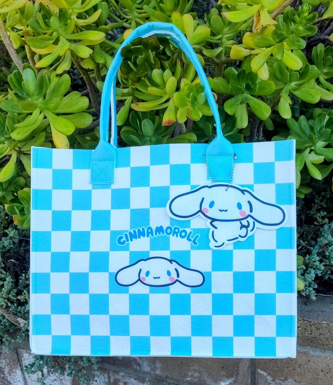 🩵🤍 Sanrio CINNAMOROLL TOTE BAG Blue / White Checkered Miniso Kawaii 🤍🩵