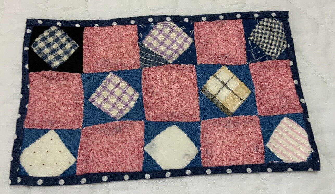 Antique Patchwork Quilt Table Topper, Small Squares & Triangles, Early Calicos