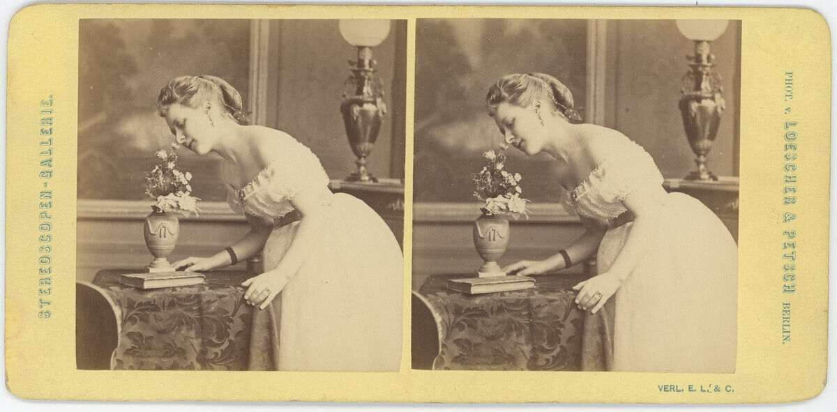 Loescher & Petsch Stereo circa 1875. Woman and Flowers.