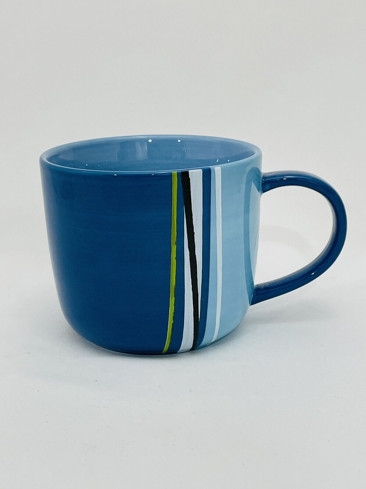 Starbucks 2008 Blue Striped Modern Design Coffee Mug 16 oz Preowned