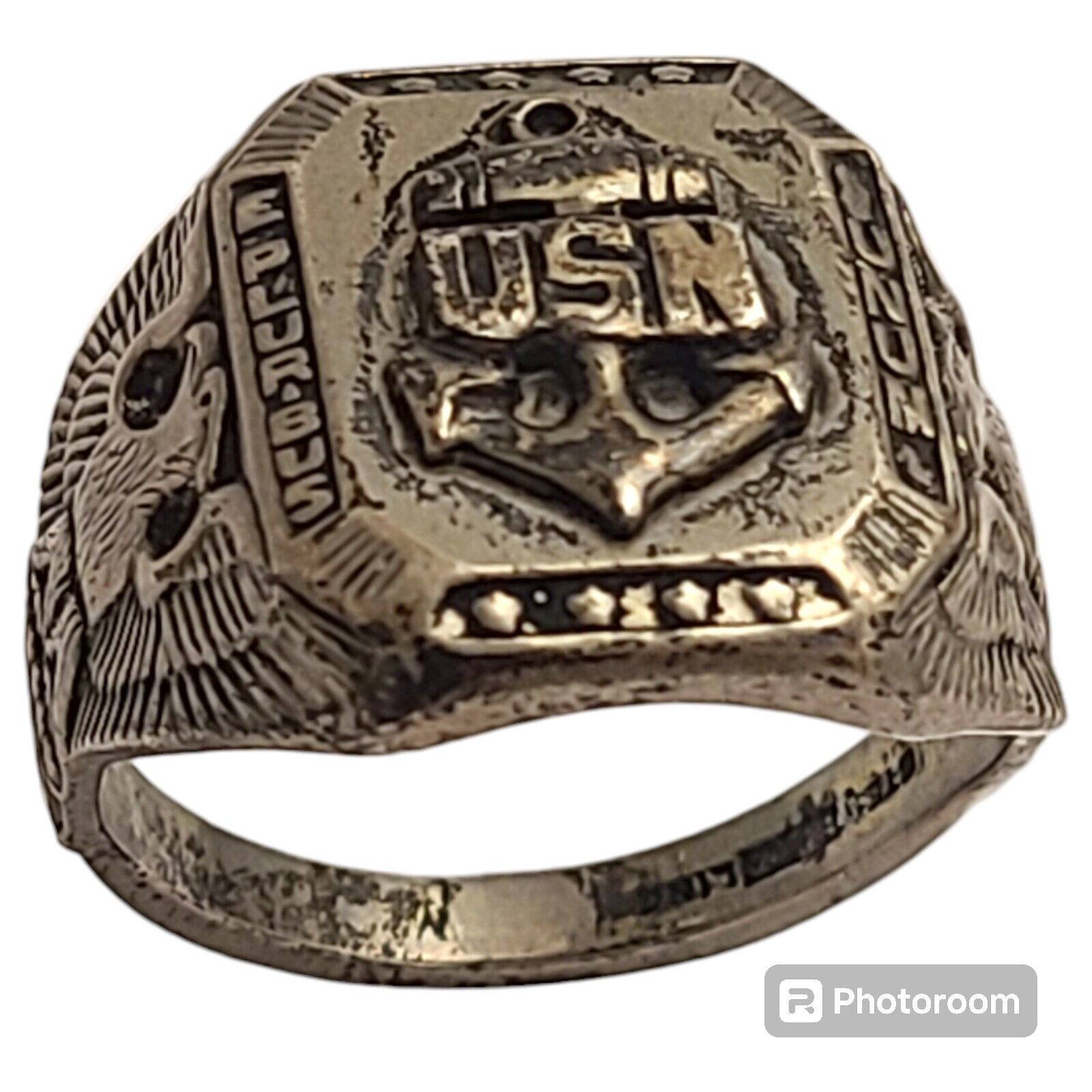WWII USN Sterling Silver Antique US Navy Military Signet Ring Size11