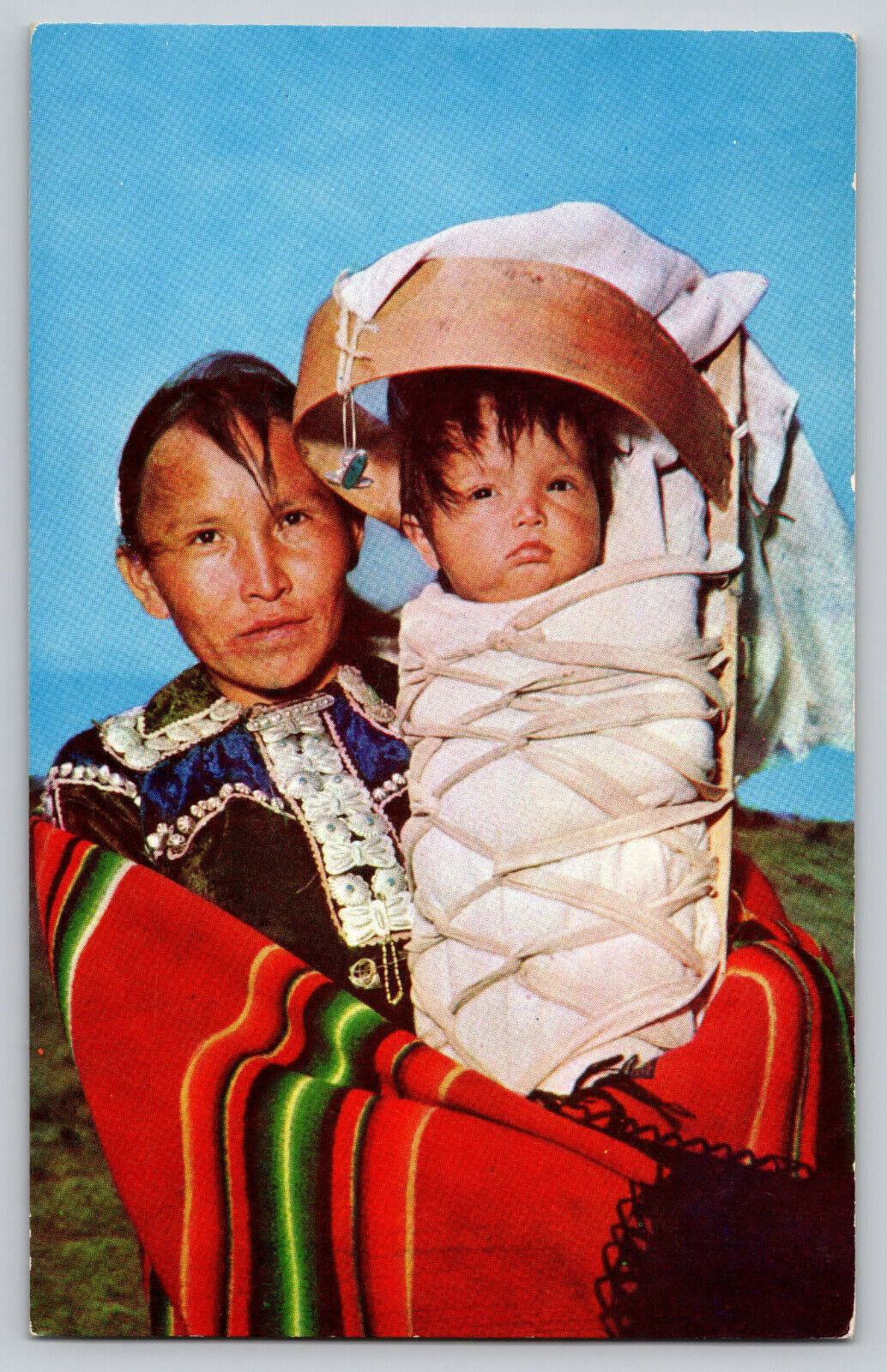 Native Americana Navajo Mother with Baby in Papoose Postcard
