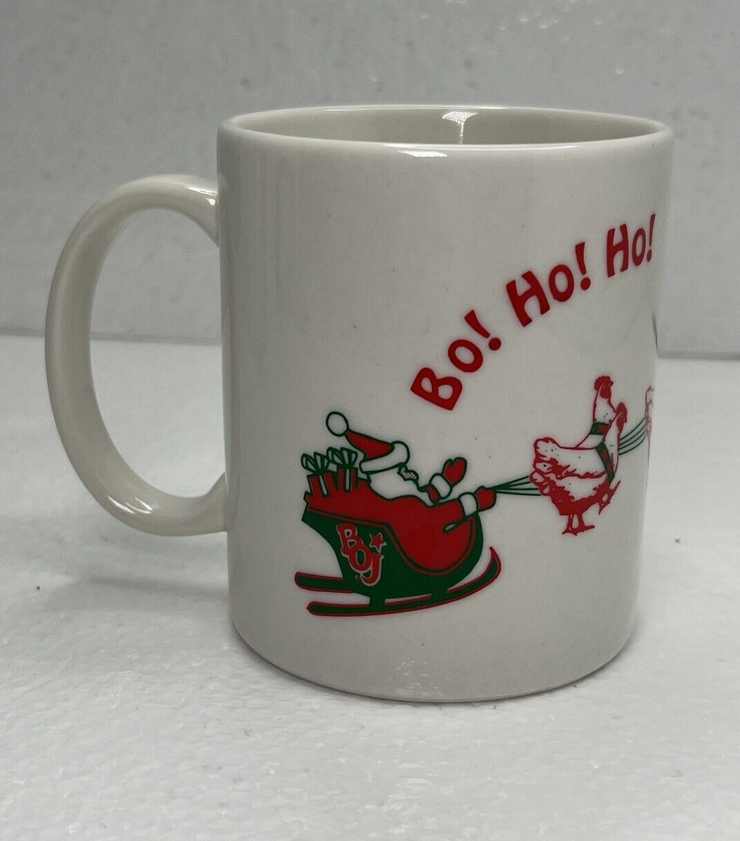 Vintage Rare Bojangles Bo Ho Ho Santa Claus BOJ Sleigh w/chickens Mug Coffee