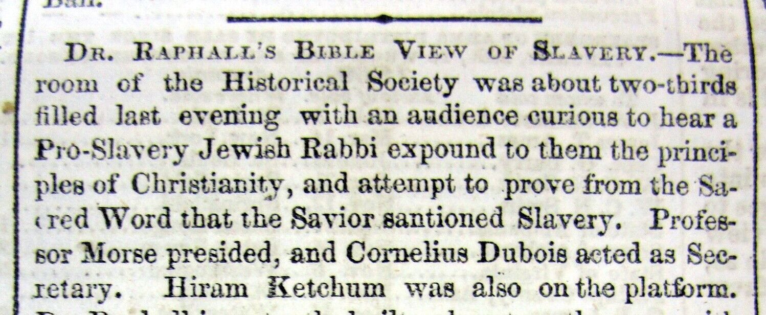 1861 Civil War newspaper w Speech Jewish RABBI SUPPORTS concept of NEGR0 SLAVERY