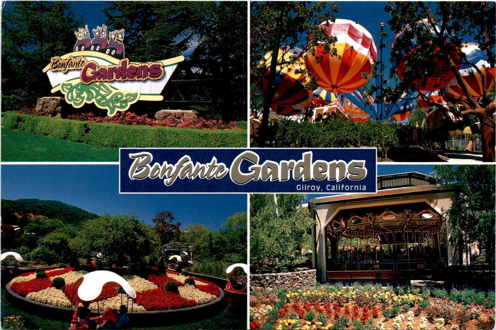 Bonfante Gardens, Gilroy, California, Ken Glaser, beautiful gardens, Postcard
