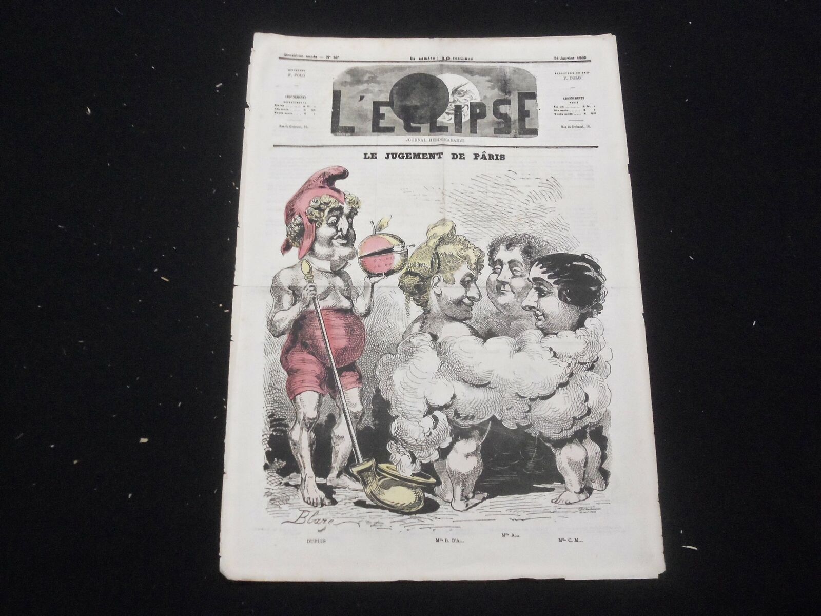 1869 JANUARY 24 L\'ECLIPSE NEWSPAPER-NO. 53b-LE JUGEMENT DE PARIS- FRENCH-FR 2946