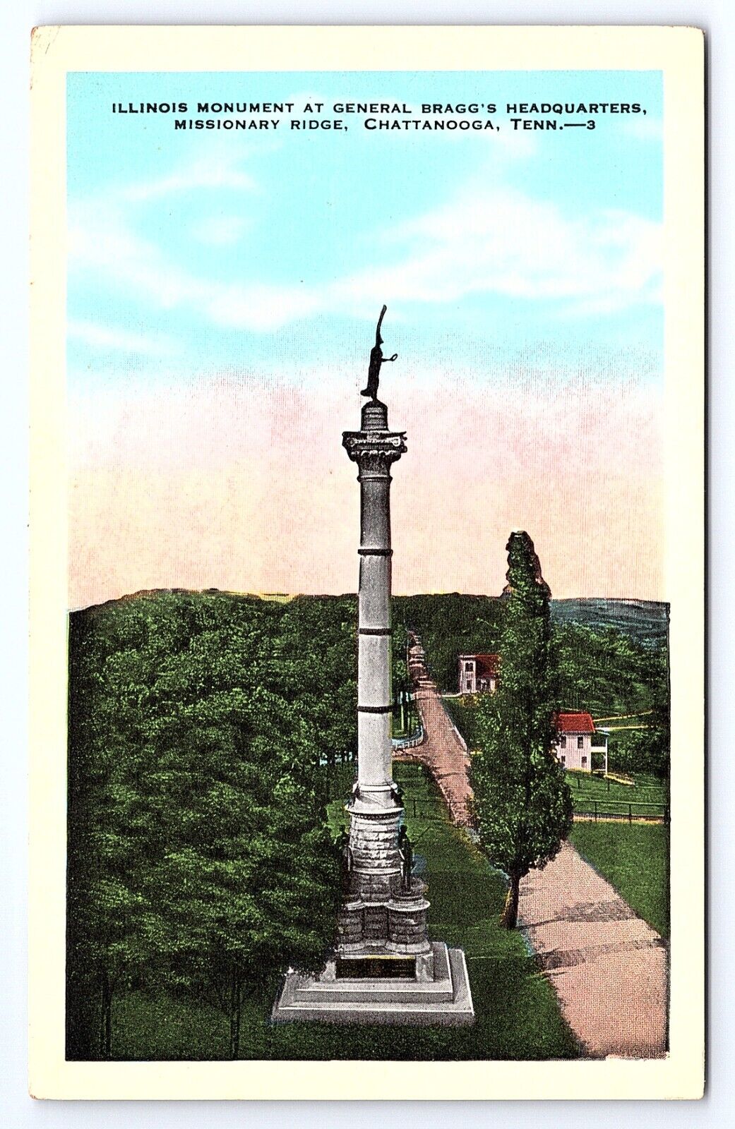 Postcard Illinois Monument General Bragg\'s Headquarters, Chattanooga Tennessee