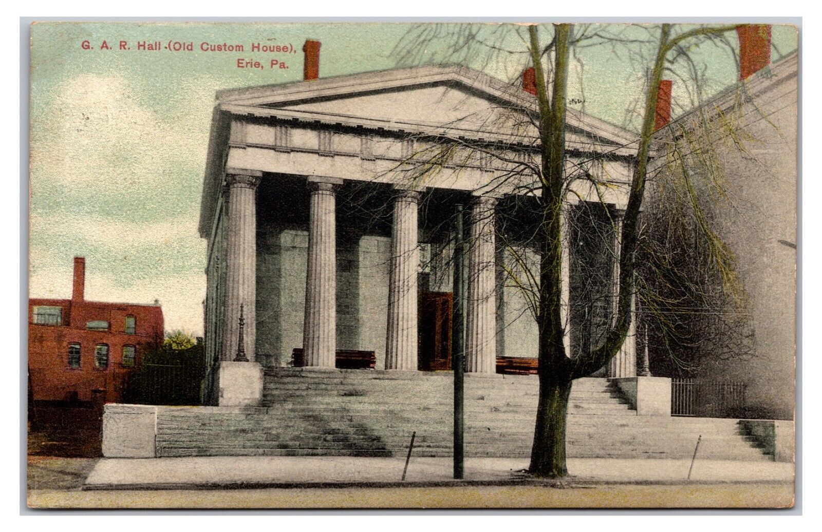 Antique Early 1900s - G.A.R. Hall - Erie, Pennsylvania Postcard (Posted 1909)