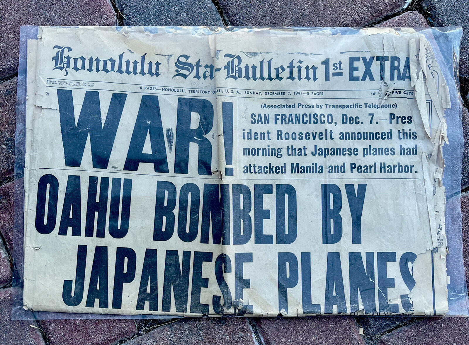 Honolulu Star Bulletin War Dec 7 1941 Oahu Bombed Newspaper Hitler Dead 18 More