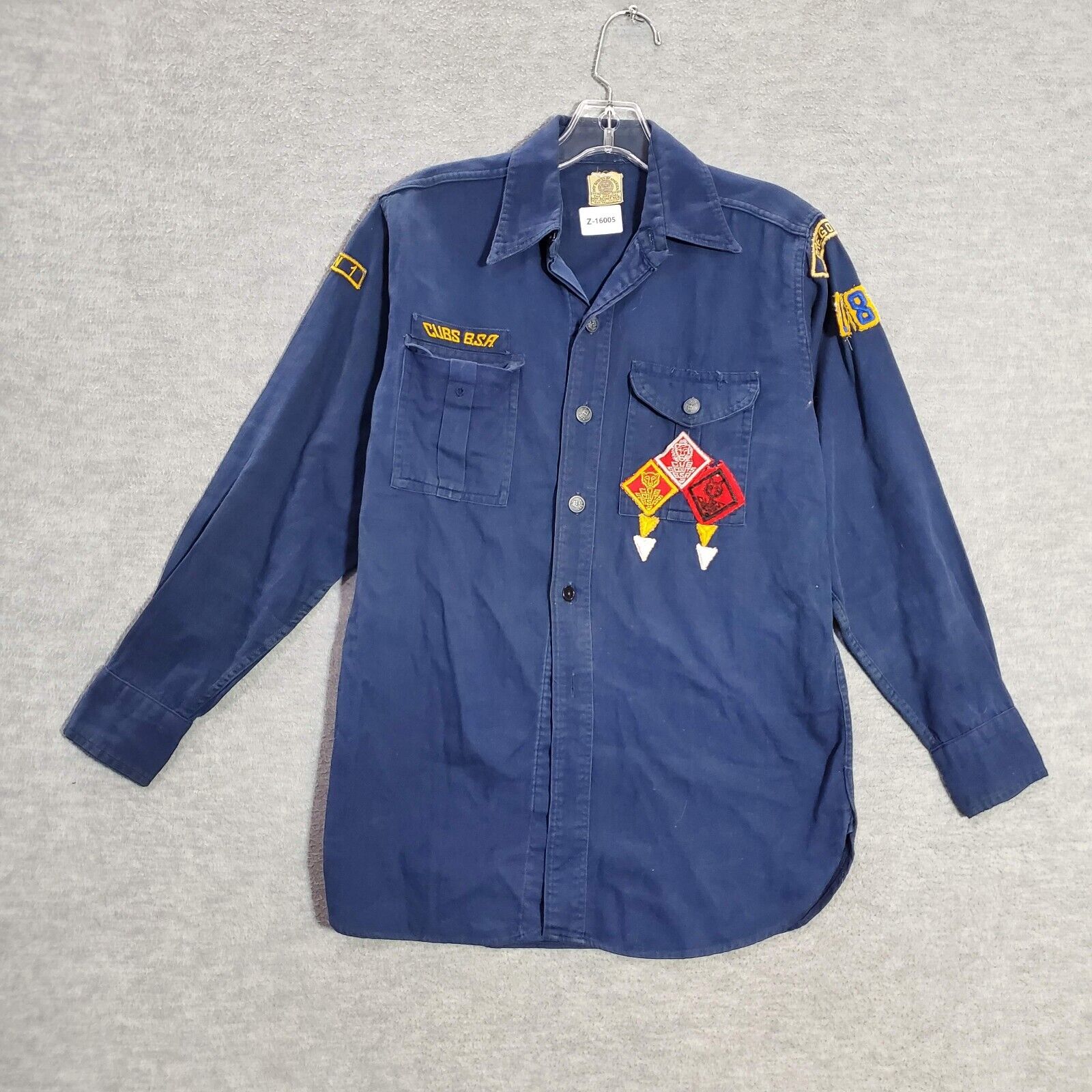 Boy Scouts of America Boys Shirt Large  Blue Long Sleeve Patches Button Up