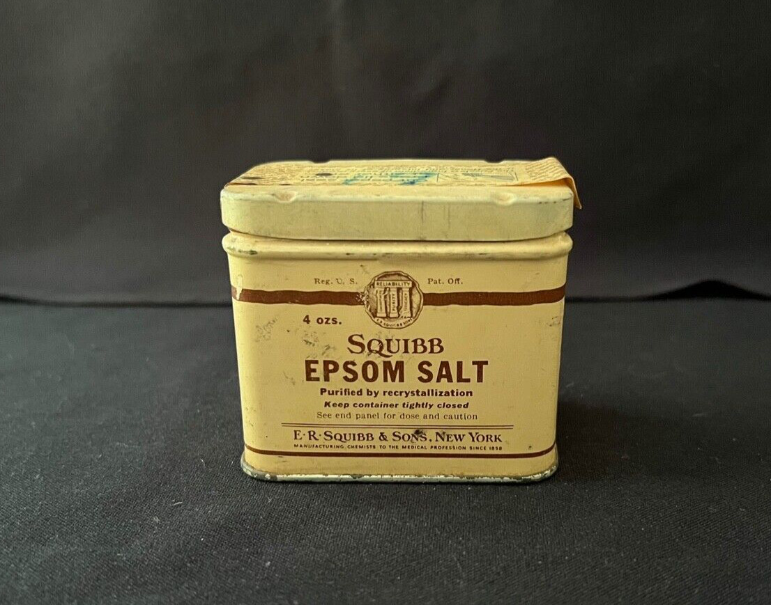 Vintage Squibb Epsom Salt Tin ~ E.R. Squibb & Sons, New York. Some Contents.