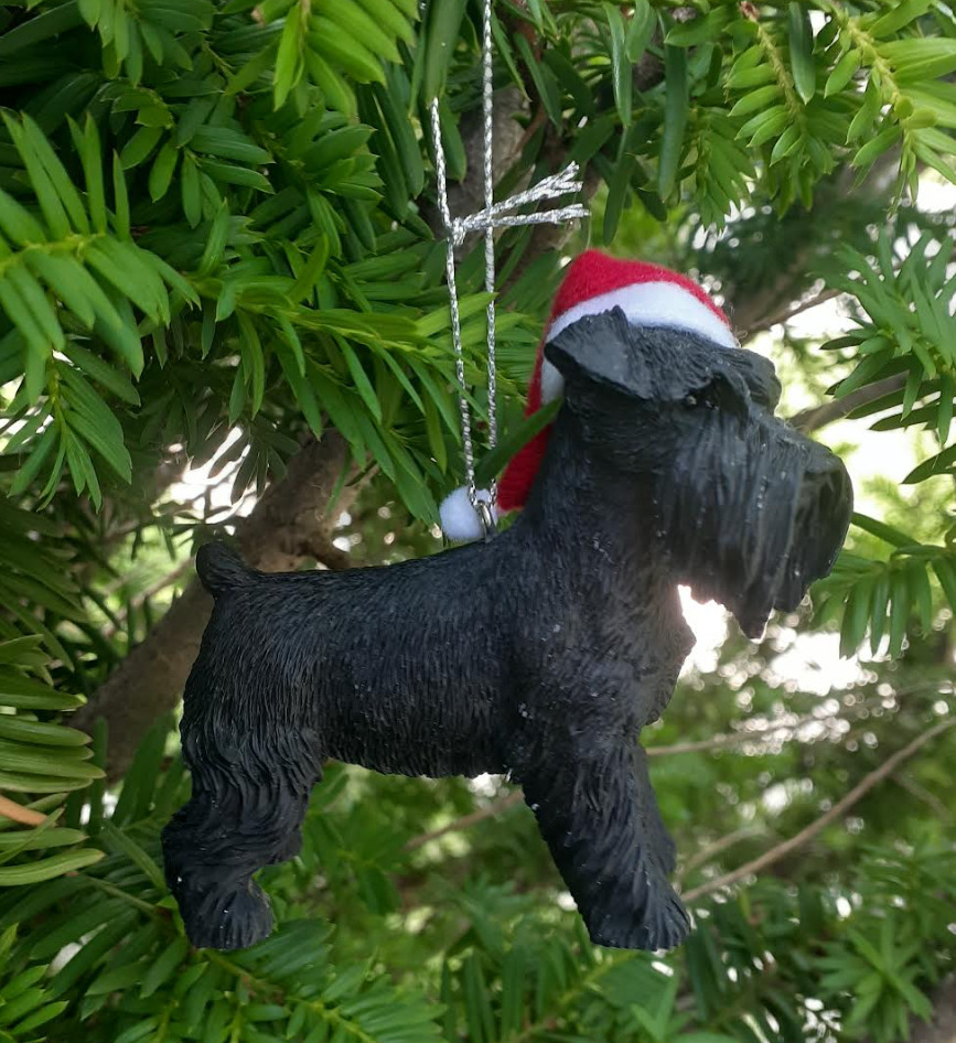 Sandicast Standing Black Schnauzer with Santa\'s Hat Christmas Dog Ornament