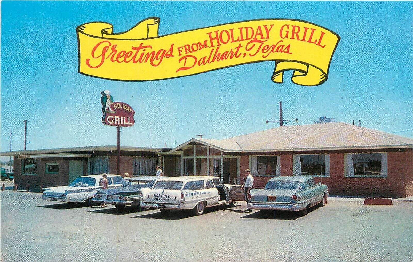 Postcard 1950s Texas Dalhart Holiday Grill Motel autos occupational 23-12751