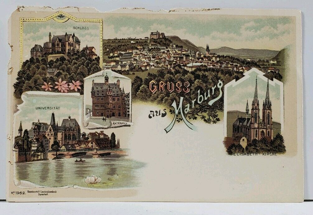 Gruss aus Marburg Multi View Vignette c1899 Litho Postcard L7