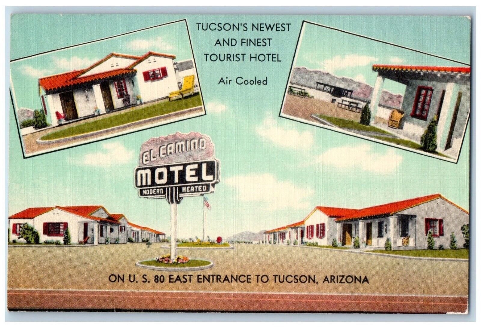 Tucson Arizona AZ Postcard Entrance  Elcamo Motel Exterior c1954 Vintage Antique