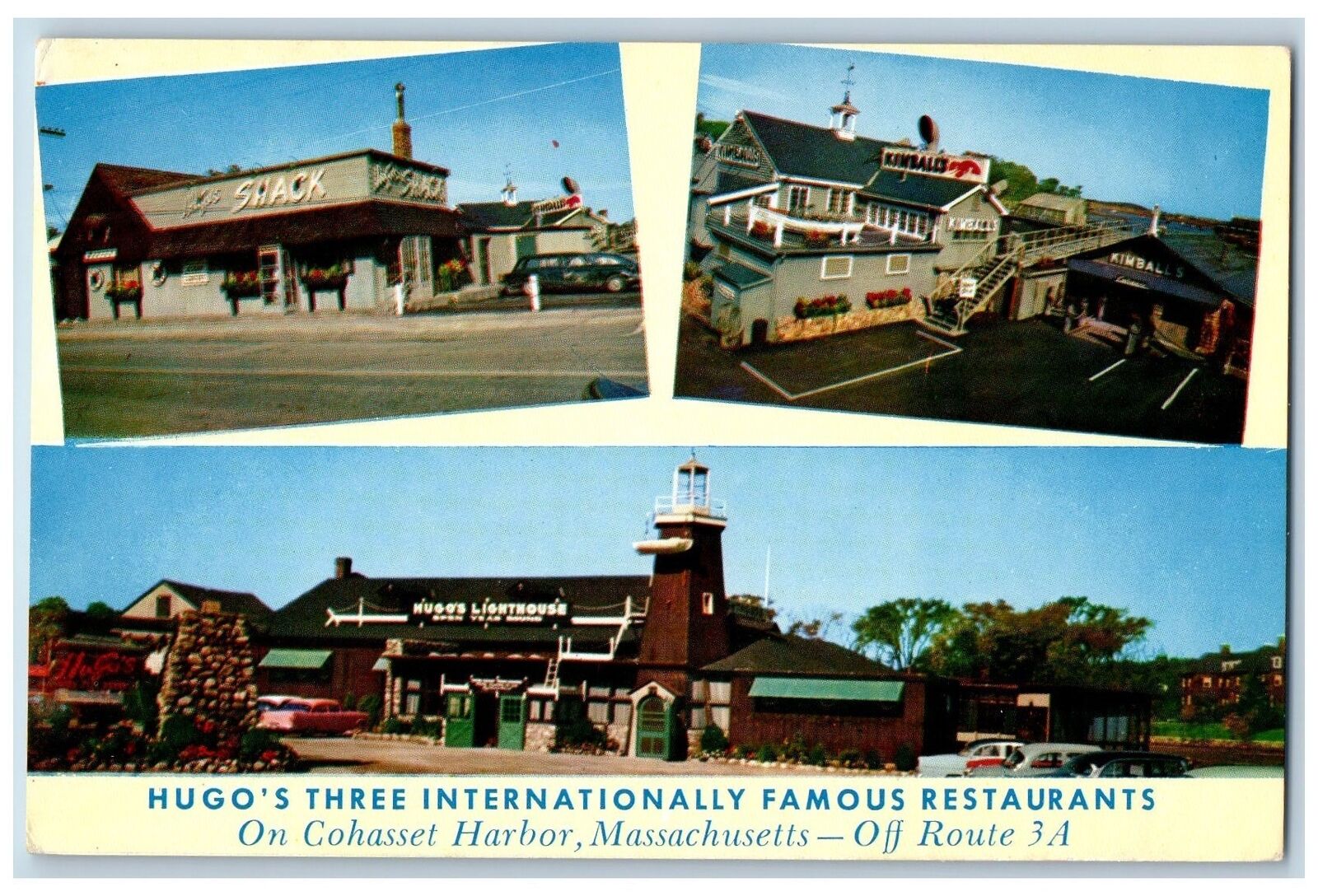Cohasset Harbor Massachusetts Postcard Hugos 3 Internationally Restaurant c1960s