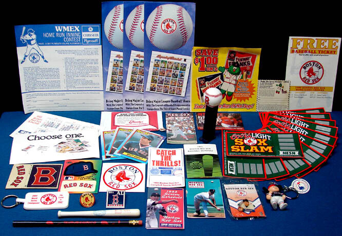 (40) SMALL OLD & NEW BOSTON RED SOX BASEBALL TEAM ADVERTISING ITEMS