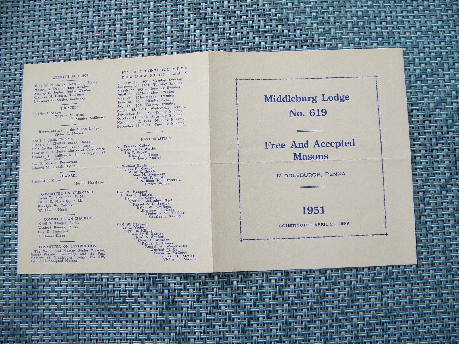 Middleburg Pennsylvania PA Middleburg Lodge Free Mason 619 Masonic 1951