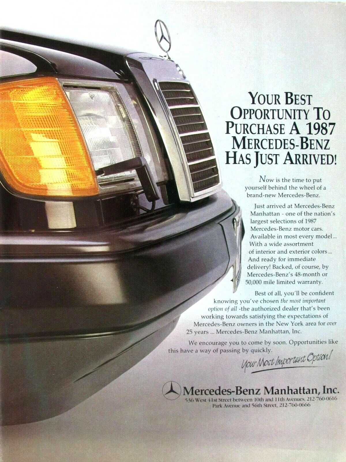 Mercedes Benz Manhattan Inc. Vintage 1987 Regional Print Ad 8.5 x 11\