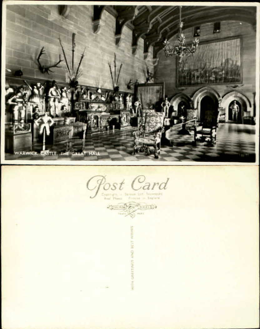 Warwick Castle The Great Hall England UK real photo postcard RPPC unused