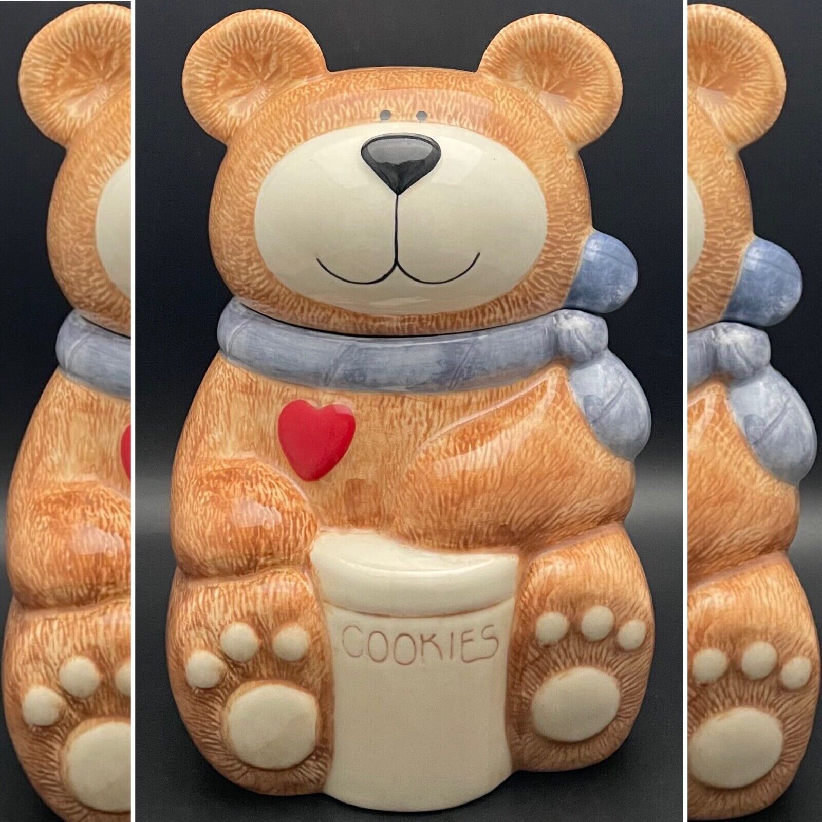 Treasure Craft Teddy Bear Red Heart Cookie Jar c1980s Made in USA 12.25\