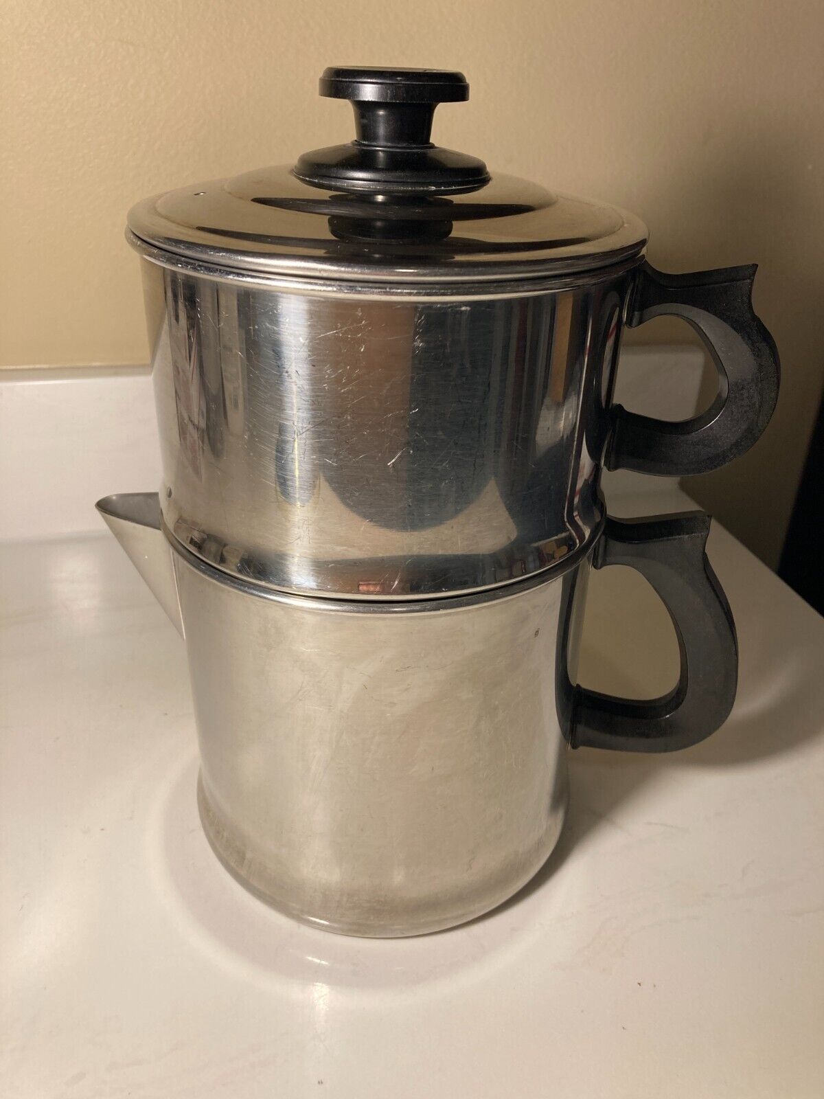 Vintage LIFETIME 10 Cup Drip-O-Lator Stove Top Coffee Pot Maker Stainless Steel