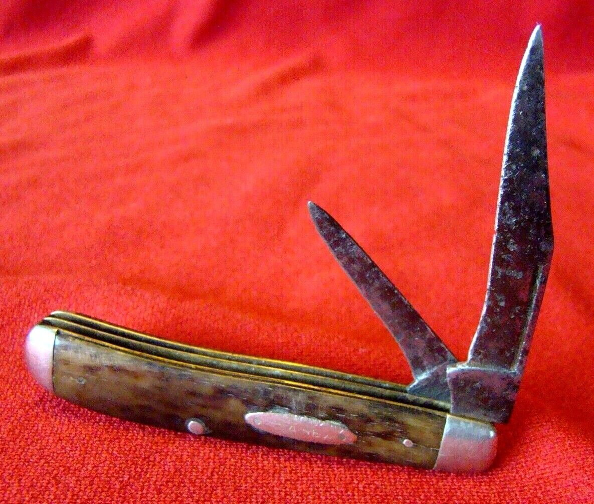Old - Case - Redbone - 2 Blade Pocket Knife - Well Used - Sold \