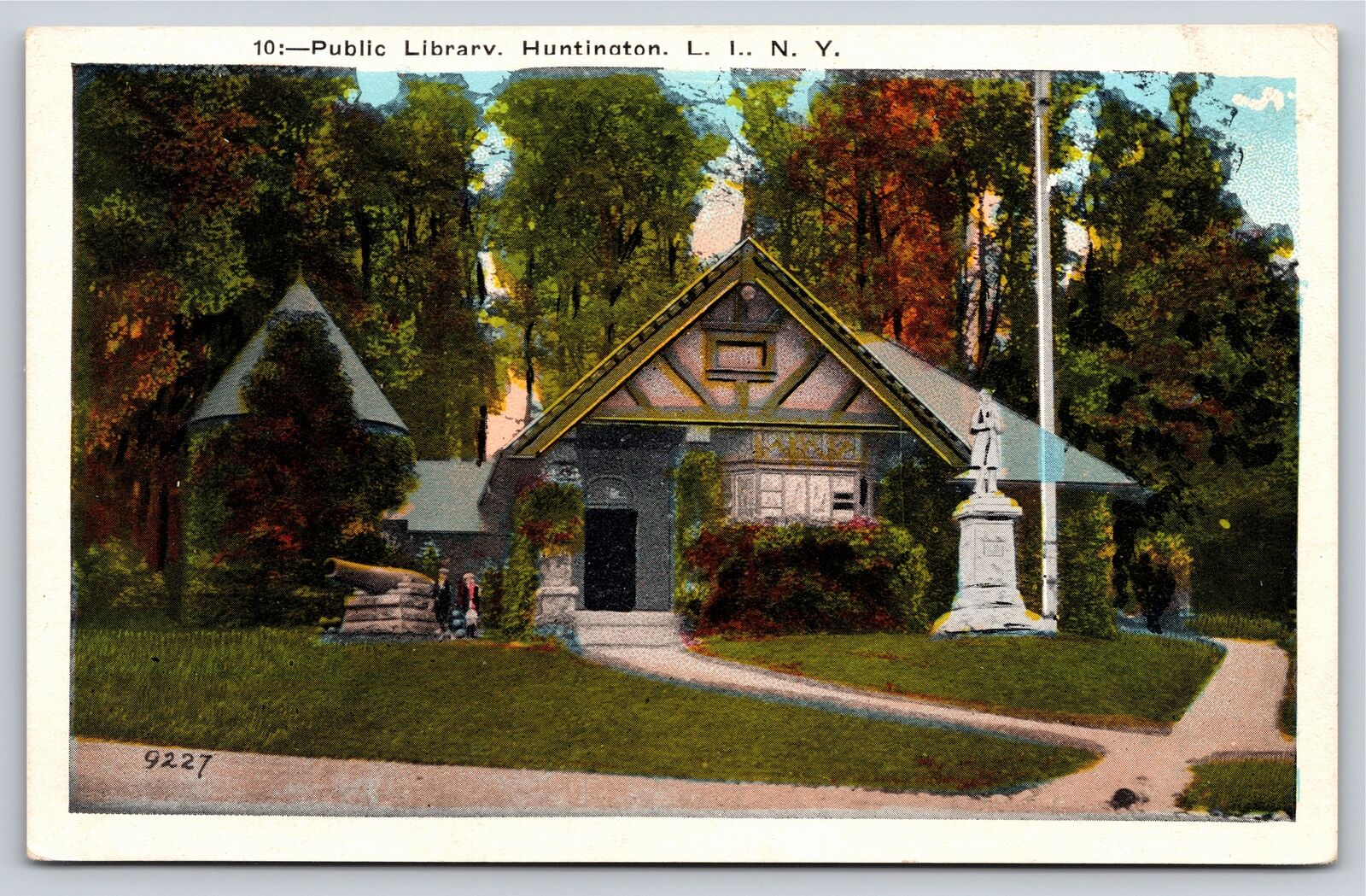 Huntington Long Island New York~Front of Public Library~Vintage Postcard